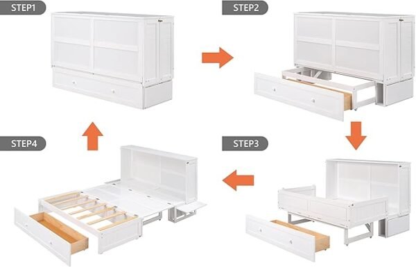 Queen Murphy Bed Cube Cabinet, Wood Murphy Bed Chest Bed with Drawer, 63'' Foldable Cabinet Bed for Dorm Loft Corner or Small Space